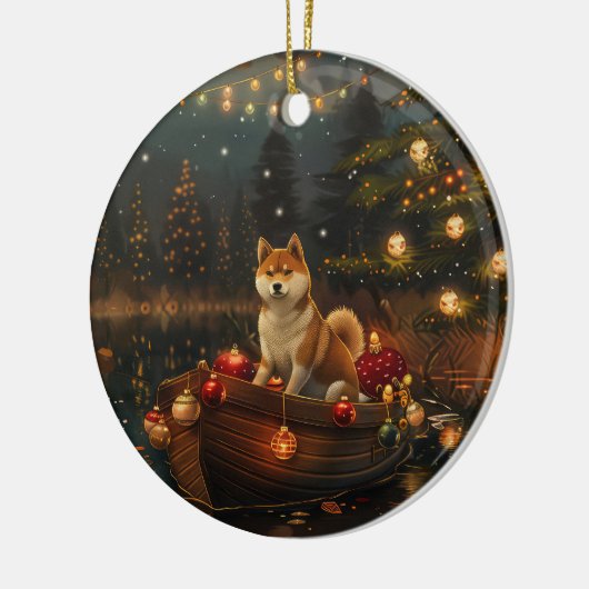 Akita Kerst Feestelijke reis Keramisch Ornament (Links)