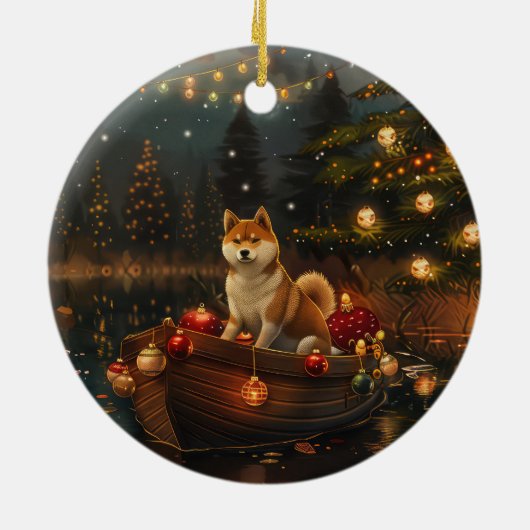 Akita Kerst Feestelijke reis Keramisch Ornament (Achterkant)