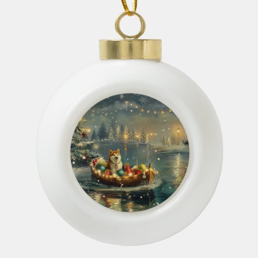 Akita Kerst Feestelijke reis Keramische Bal Ornament (Voorkant)