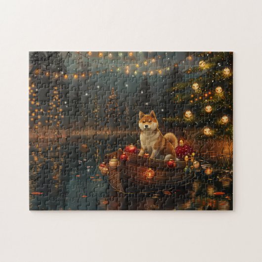 Akita Kerst Feestelijke reis Legpuzzel (Horizontaal)