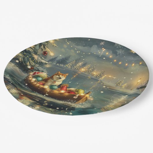 Akita Kerst Feestelijke reis Papieren Bordje (Gekanteld)