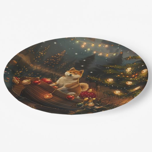 Akita Kerst Feestelijke reis Papieren Bordje (Gekanteld)