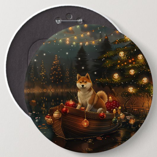 Akita Kerst Feestelijke reis Ronde Button 6,0 Cm (Voorkant /achterkant)