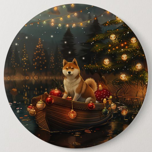 Akita Kerst Feestelijke reis Ronde Button 6,0 Cm (Voorkant)