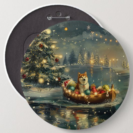 Akita Kerst Feestelijke reis Ronde Button 6,0 Cm (Voorkant /achterkant)