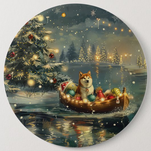 Akita Kerst Feestelijke reis Ronde Button 6,0 Cm (Voorkant)