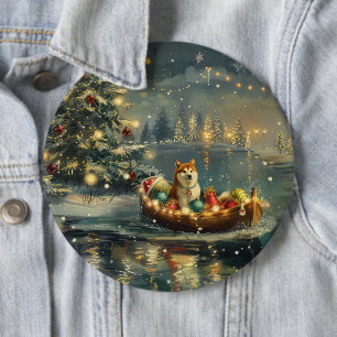 Akita Kerst Feestelijke reis Ronde Button 6,0 Cm