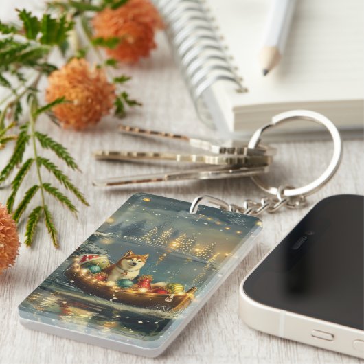 Akita Kerst Feestelijke reis Sleutelhanger (Voorkant Rechts)