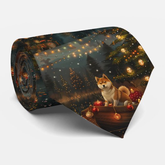 Akita Kerst Feestelijke reis Stropdas (Opgerold)