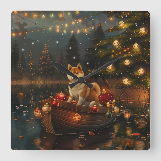 Akita Kerst Feestelijke reis Vierkante Klok (Voorkant)
