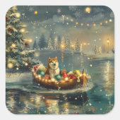 Akita Kerst Feestelijke reis Vierkante Sticker (Voorkant)