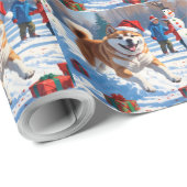 Akita Kerst Feestelijke Sneeuwscène Cadeaupapier (Rol Hoek)