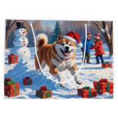 Akita Kerst Feestelijke Sneeuwscène Groot Cadeauzakje (Achterkant)