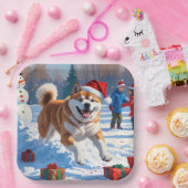 Akita Kerst Feestelijke Sneeuwscène Papieren Bordje (Feest)