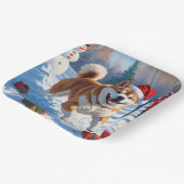 Akita Kerst Feestelijke Sneeuwscène Papieren Bordje (Gebogen)