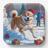 Akita Kerst Feestelijke Sneeuwscène Papieren Bordje (Voorkant)