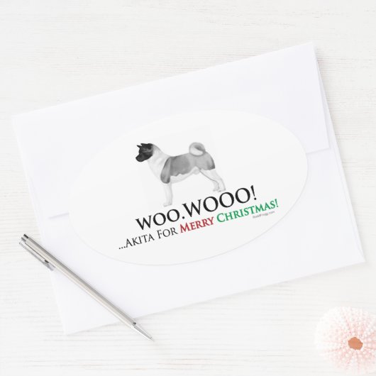 Akita Kerst Ovale Sticker (Envelop)