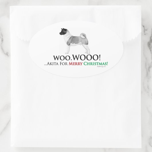 Akita Kerst Ovale Sticker (Tas)