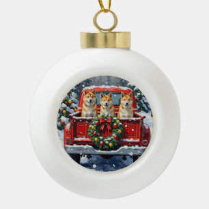 Akita Kerst Rode Truck Vakantie Keramische Bal Ornament
