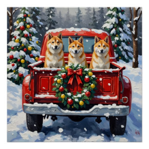 Akita Kerst Rode Truck Vakantie Perfect Poster