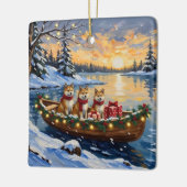 Akita Kerstboot Vakantie Keramisch Ornament (Links)