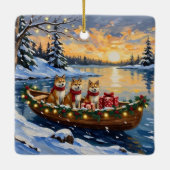 Akita Kerstboot Vakantie Keramisch Ornament (Achterkant)