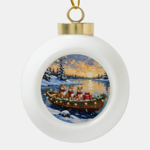 Akita Kerstboot Vakantie Keramische Bal Ornament