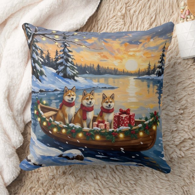 Akita Kerstboot Vakantie Kussen (Deken)