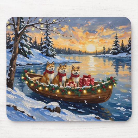 Akita Kerstboot Vakantie Muismat (Voorkant)