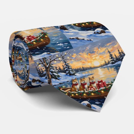 Akita Kerstboot Vakantie Stropdas (Opgerold)