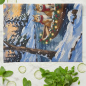 Akita Kerstboot Vakantie Theedoek (Gevouwen)