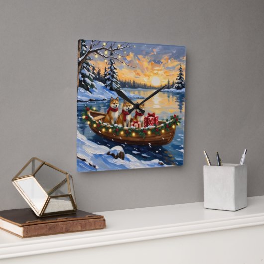 Akita Kerstboot Vakantie Vierkante Klok (Kantoor)