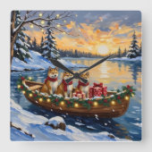 Akita Kerstboot Vakantie Vierkante Klok (Voorkant)