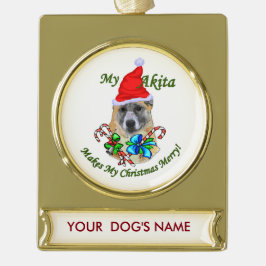 Akita kerstcadeaus gepersonaliseerd verguld banner ornament