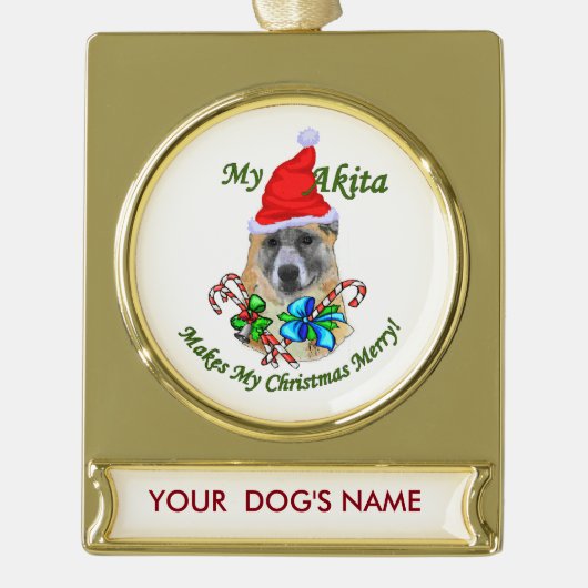 Akita kerstcadeaus gepersonaliseerd verguld banner ornament (Voorkant)