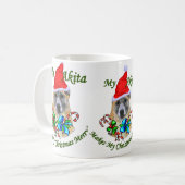 Akita kerstcadeaus tweekleurige koffiemok (Voorkant links)