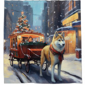 Akita Kerstfeest Seizoen Douchegordijn (Voorkant)
