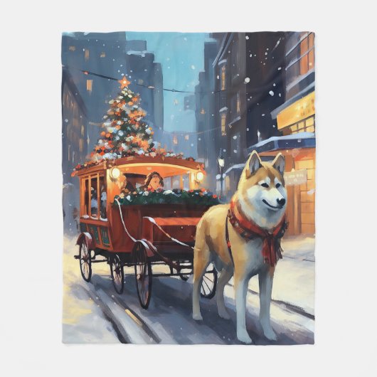 Akita Kerstfeest Seizoen Fleece Deken (Voorkant)