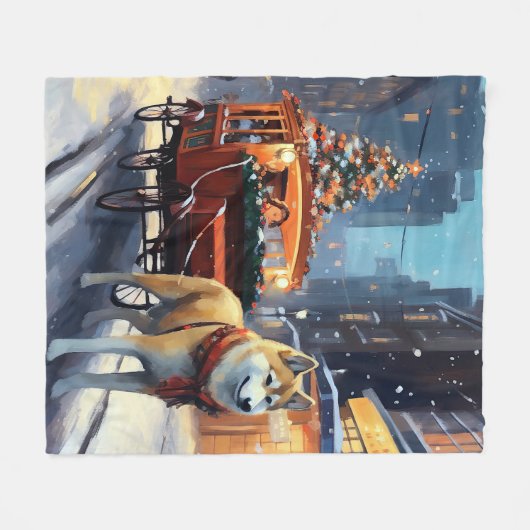 Akita Kerstfeest Seizoen Fleece Deken (Voorkant (Horizontaal))