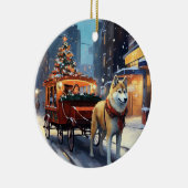 Akita Kerstfeest Seizoen Keramisch Ornament (Rechts)