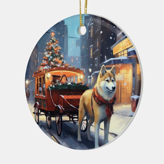Akita Kerstfeest Seizoen Keramisch Ornament (Links)