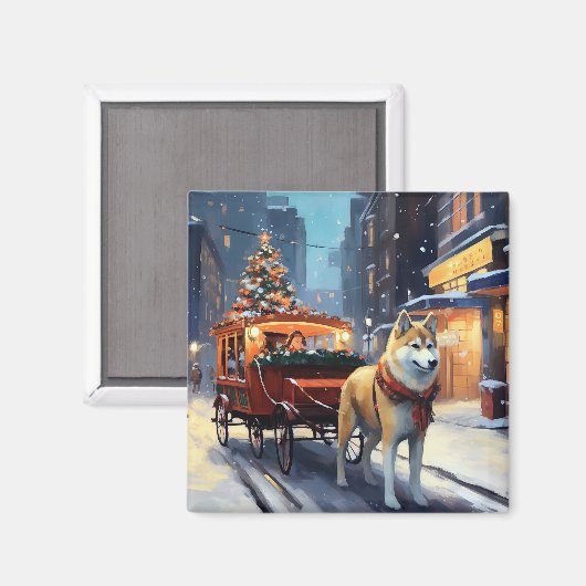 Akita Kerstfeest Seizoen Magneet (Voorkant / Achterkant)