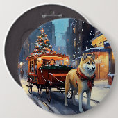 Akita Kerstfeest Seizoen Ronde Button 6,0 Cm (Voorkant /achterkant)