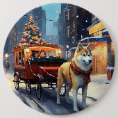 Akita Kerstfeest Seizoen Ronde Button 6,0 Cm (Voorkant)