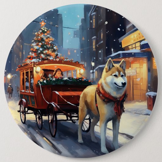 Akita Kerstfeest Seizoen Ronde Button 6,0 Cm (Voorkant)
