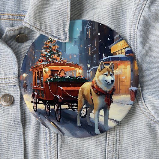 Akita Kerstfeest Seizoen Ronde Button 6,0 Cm (In situ)