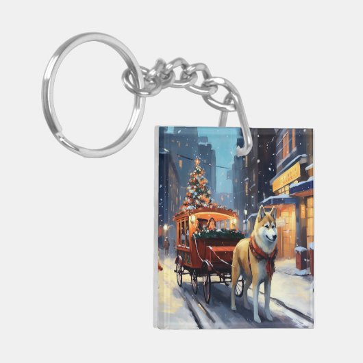 Akita Kerstfeest Seizoen Sleutelhanger (Voorkant Links)
