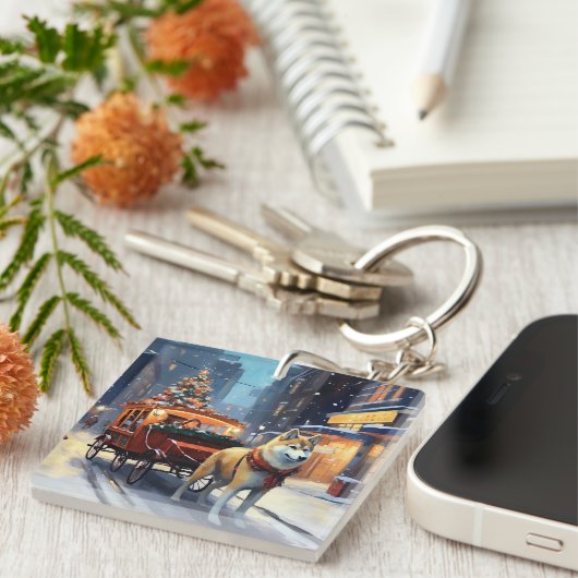 Akita Kerstfeest Seizoen Sleutelhanger (Voorkant Rechts)