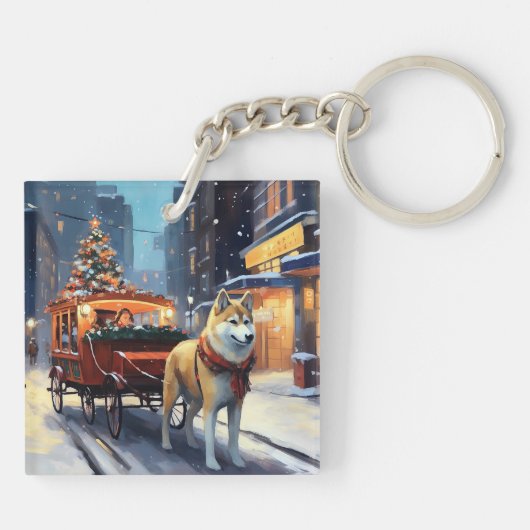 Akita Kerstfeest Seizoen Sleutelhanger (Achterkant)