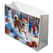 Akita Kerstfeest Sneeuwscène Groot Cadeauzakje (Achterkant Gekanteld)